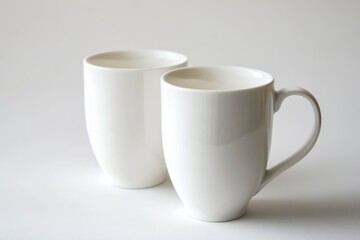 Obraz premium Two empty white ceramic mugs on white background. (5)