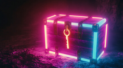 Glowing Neon Chest in Dark Digital Setting