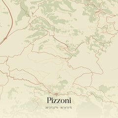 Fototapeta premium Vintage map of Pizzoni, Italy.