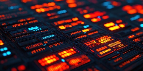 Abstract Digital Circuit Board with Neon Glow Effects