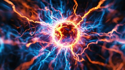 Fiery Plasma Orb Abstract Energy Glowing Nebula Dynamic Light Digital Art Sci Fi Background