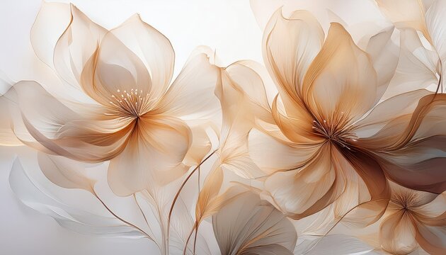 Delicate SemiTransparent Flowers in a Soft White Backdrop A Dance of Silky Petals with Overlapping Layers and a Delicate, Ethereal Atmosphere. characters