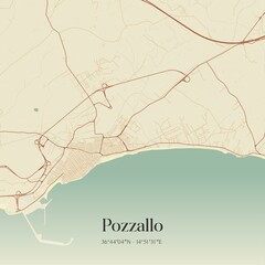 Vintage map of Pozzallo, Italy.