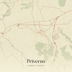 Obraz premium Vintage map of Priverno, Italy.