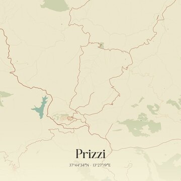 Vintage map of Prizzi, Italy.