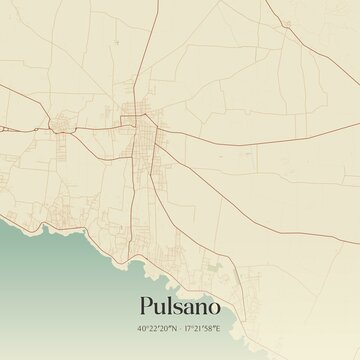 Vintage map of Pulsano, Italy.