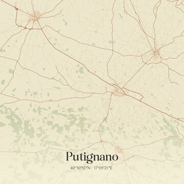 Vintage map of Putignano, Italy.