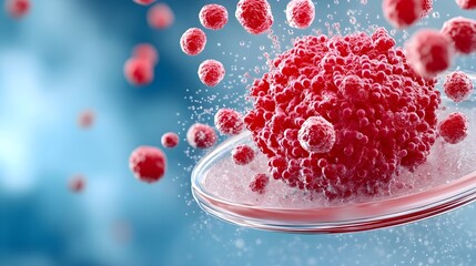 Fototapeta premium Detailed Close-up of Red Cancer Cells in Laboratory Petri Dish