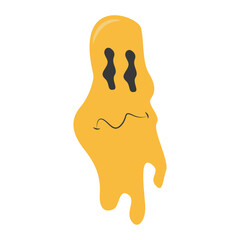 Psychedelic Melting Emoji Face. Vector Illustration in Vintage Design Style