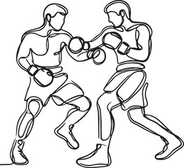 Dynamic Line Drawing of Two Boxers in Action