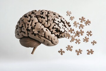 Fragmented brain puzzle, mental health, isolated background, medical concept