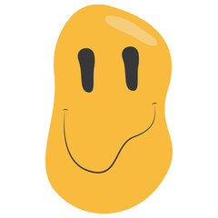 Psychedelic Melting Emoji Face. Vector Illustration in Vintage Design Style