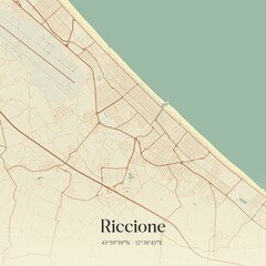 Vintage map of Riccione, Italy.