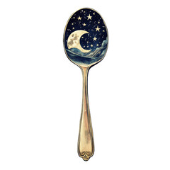 Spoon with Night Sky Design Featuring Moon and Stars Isolated on transparent background