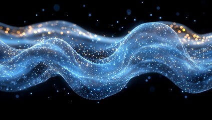 Abstract Blue and Gold Particle Wave: A Digital Art Masterpiece