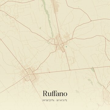 Vintage map of Ruffano, Italy.