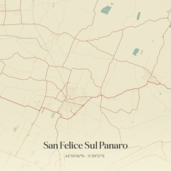 Vintage map of San Felice Sul Panaro, Italy.