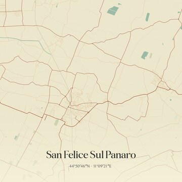 Vintage map of San Felice Sul Panaro, Italy.