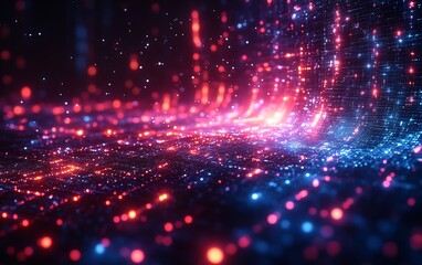 Obraz premium Abstract Digital Nebula: A Symphony of Red and Blue Lights