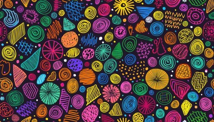 Vibrant and Playful Doodle Pattern A Colorful Line Art Seamless Design for Digital Art, Home Decor, or Design Inspiration