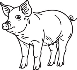 Minimalist Domestic Pig Line Drawing for Art Lovers