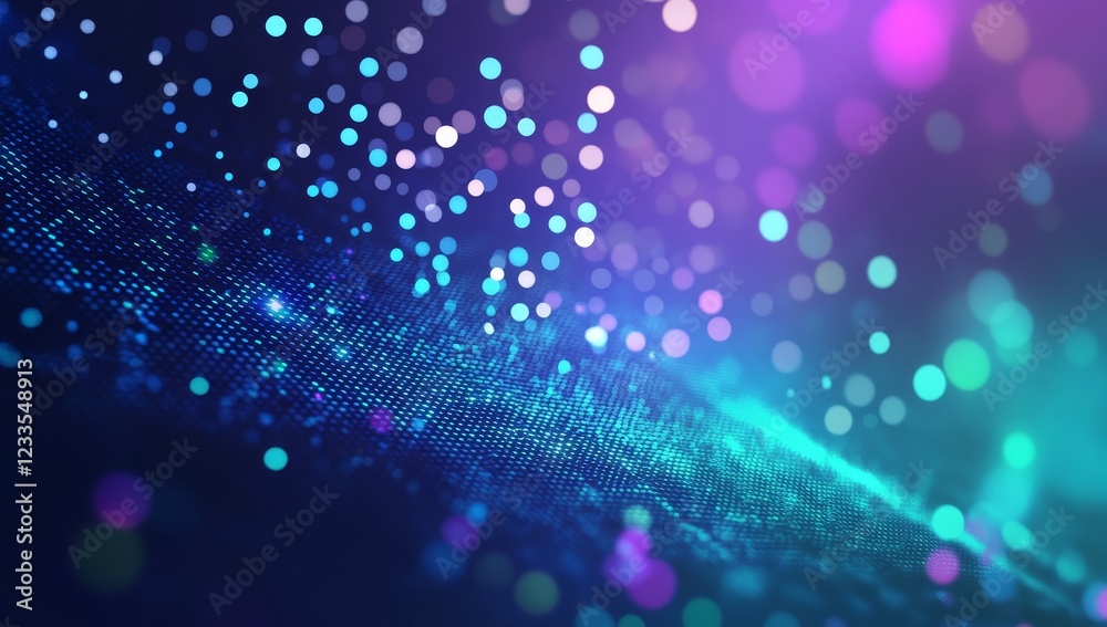 Poster Abstract digital wave with glowing particles.