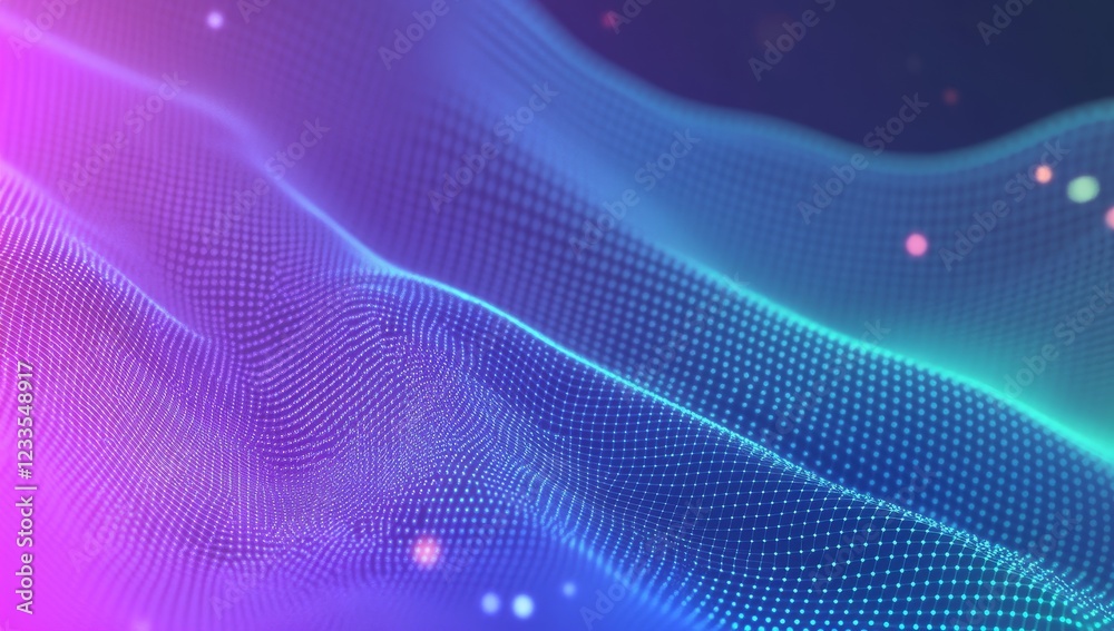 Poster abstract wave of glowing particles.