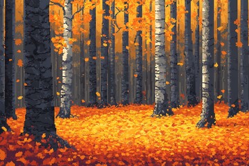 a pixel art autumn forest