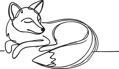 Elegant Line Drawing of a Fox Sleeping Peacefully