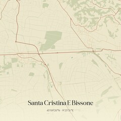 Vintage map of Santa Cristina E Bissone, Italy.