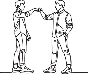 Line Drawing of Two Men Doing a Fist Bump