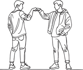Line Drawing of Two Men Doing a Fist Bump