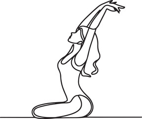 Relaxing Arm Stretch Elegant Line Drawing of a Woman