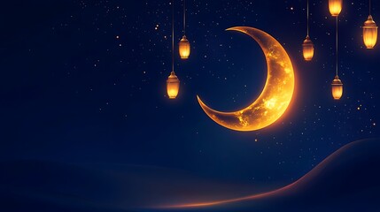 Fototapeta premium Crescent Moon Night Sky With Hanging Lanterns