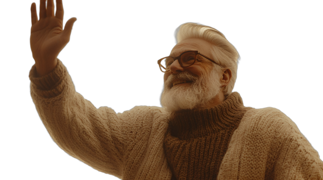 an old man with glasses and a beard waving PNG image, PNG file, Generative art.