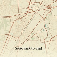 Vintage map of Sesto San Giovanni, Italy.