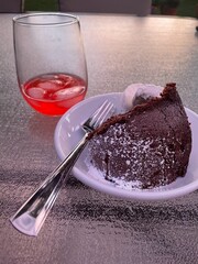 Chocolate dessert with drink