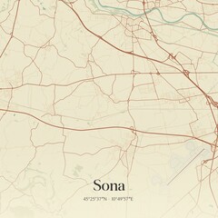 Vintage map of Sona, Italy.