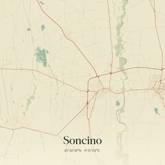 Fototapeta premium Vintage map of Soncino, Italy.