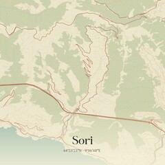 Fototapeta premium Vintage map of Sori, Italy.