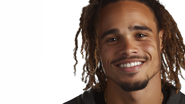 a young black man with long hair poses for a portrait with a smile on his face PNG image, PNG file, Generative art.