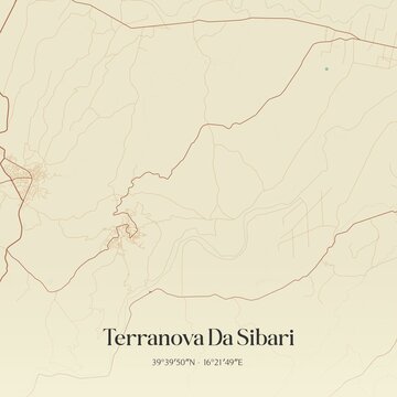Vintage map of Terranova Da Sibari, Italy.