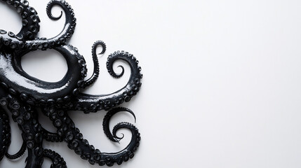 black octopus tentacles on white background close up