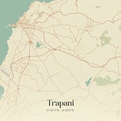Fototapeta premium Vintage map of Trapani, Italy.