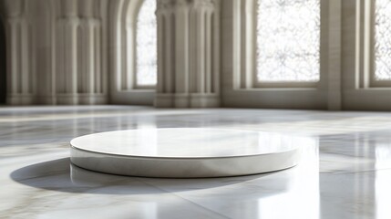 Fototapeta premium White round podium in grand hall.