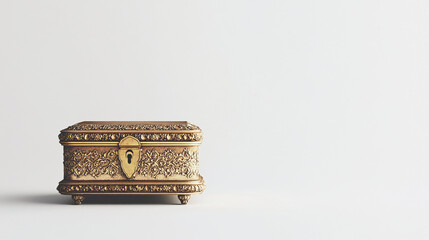 a beautiful gold ornate vintage jewelry box on white background
