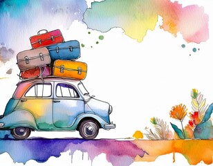 荷物をたくさん載せたレトロな自動車