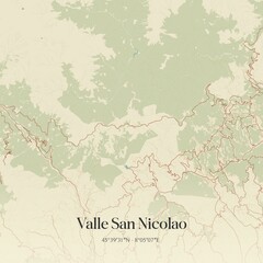 Vintage map of Valle San Nicolao, Italy.