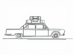Obraz premium シンプルな線画で描いた荷物を載せた車