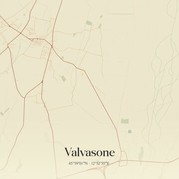 Vintage map of Valvasone, Italy.